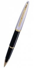 Ручка перьевая WATERMAN Carene (S0699920) черный/серебристый (F) чернила: синий перо золото 18K позолота 23К и посеребрение